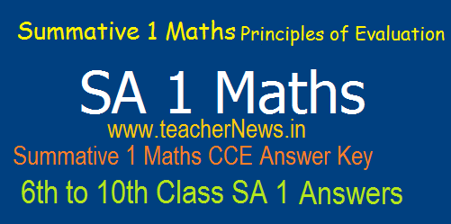 SA 1 Maths Answer Key Sheet 6th, 7th, 8th, 9th, 10th Class Principles of Evaluation/ Solutions Feb 2022