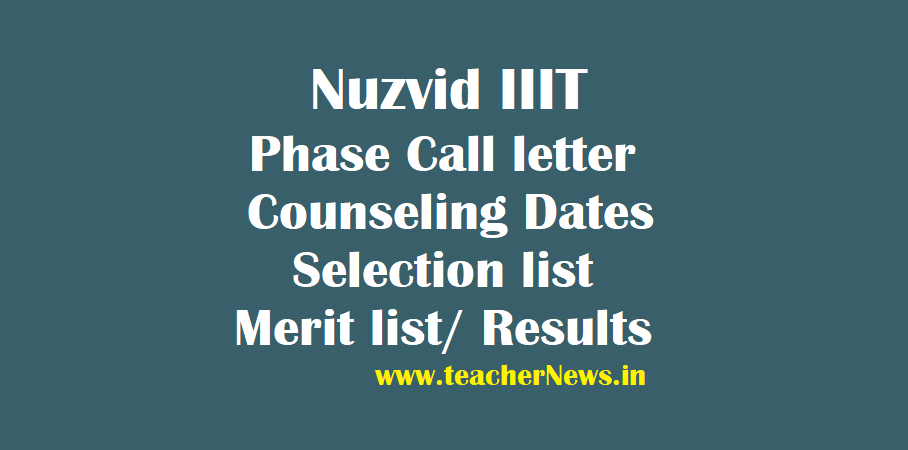 Nuzvid IIIT Phase Call letter, IIIT Srikakulam Counseling Dates, Selection list, Merit list, Results