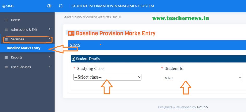 How to Entry Baseline Test Marks in studentsinfo site