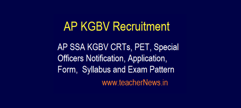 AP KGBV Recruitment 2026 Online Application - increase 1358 to 1543 KGBV CRTs, PET, PGT, Special Officers Syllabus and Exam Pattern