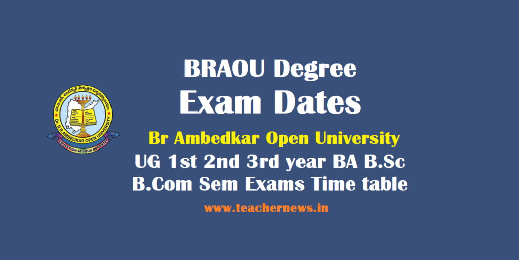 BRAOU Degree Exam Dates - BR Ambedkar Open University UG 1st 2nd 3rd year BA B.Sc B.Com Sem Exams Timetable fees Details