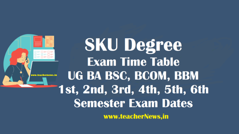 SKU Degree Exam Time Table - UG BA BSC, BCOM, BBM 1st to 6th Semester Exam Date PDF