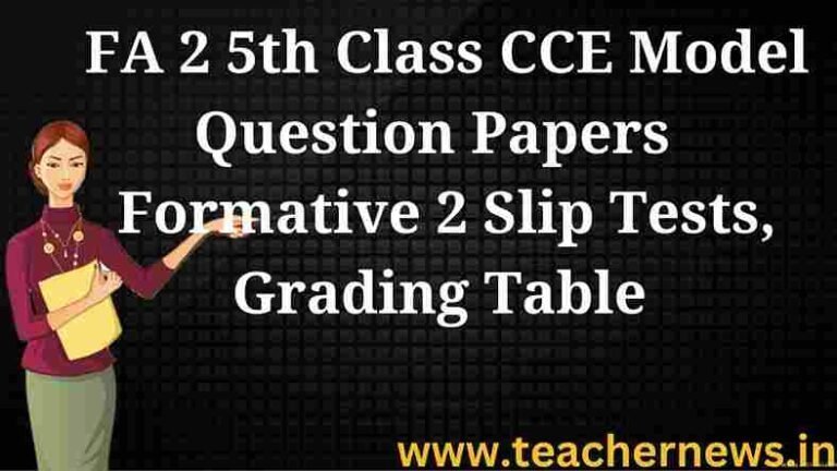 FA 2 5th Class CCE Model Question Papers 2022 Formative 2 Slip Tests, Grading Table