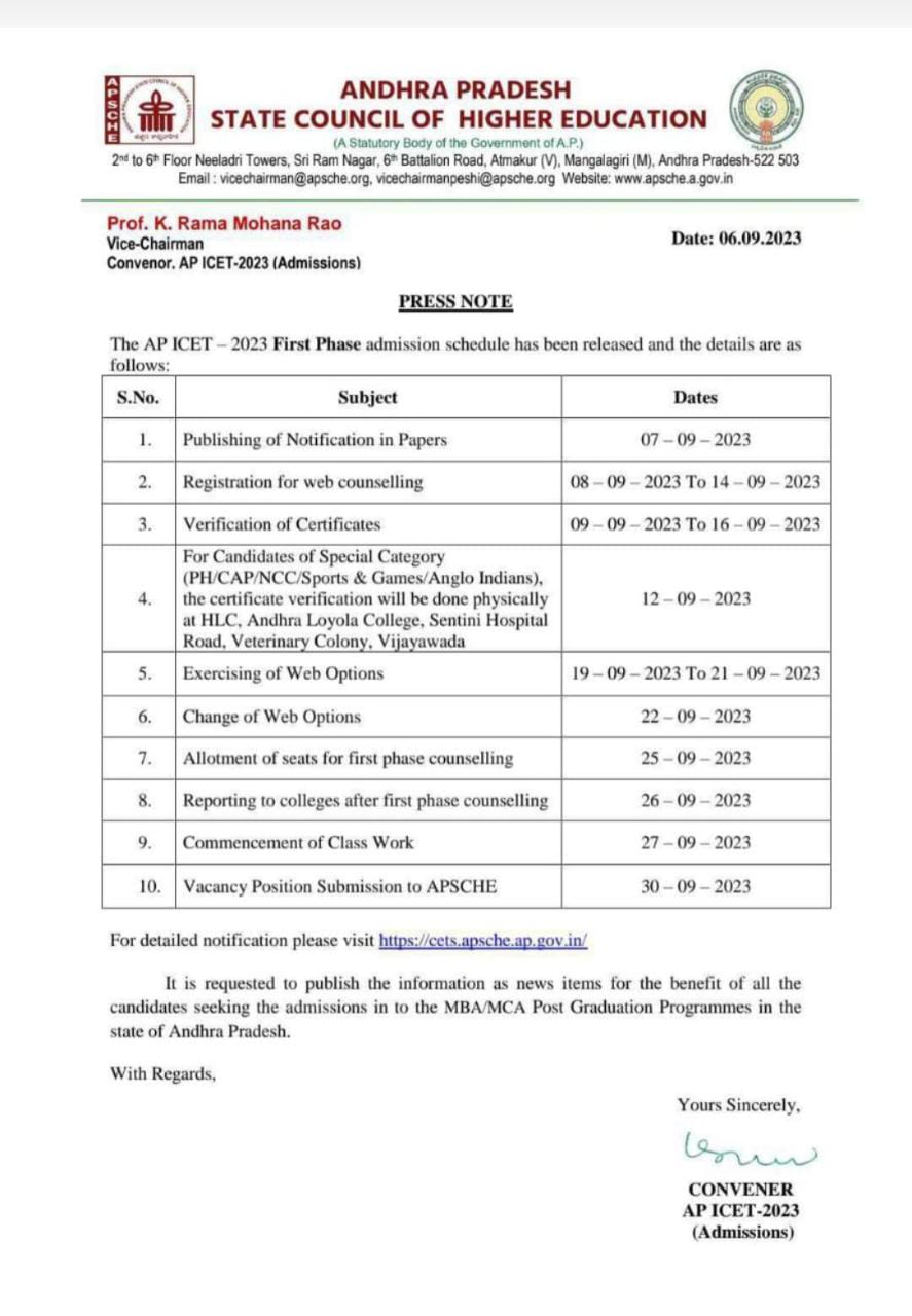 AP ICET Web Counselling Schedule Dates 2024, Web option Dates, Rank