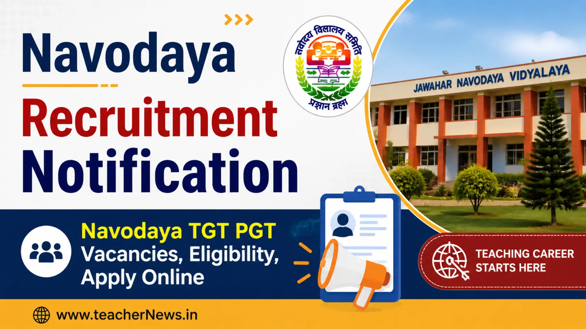 Navodaya Recruitment Notification 2026 TGT PGT Vacancies Eligibility Apply Online